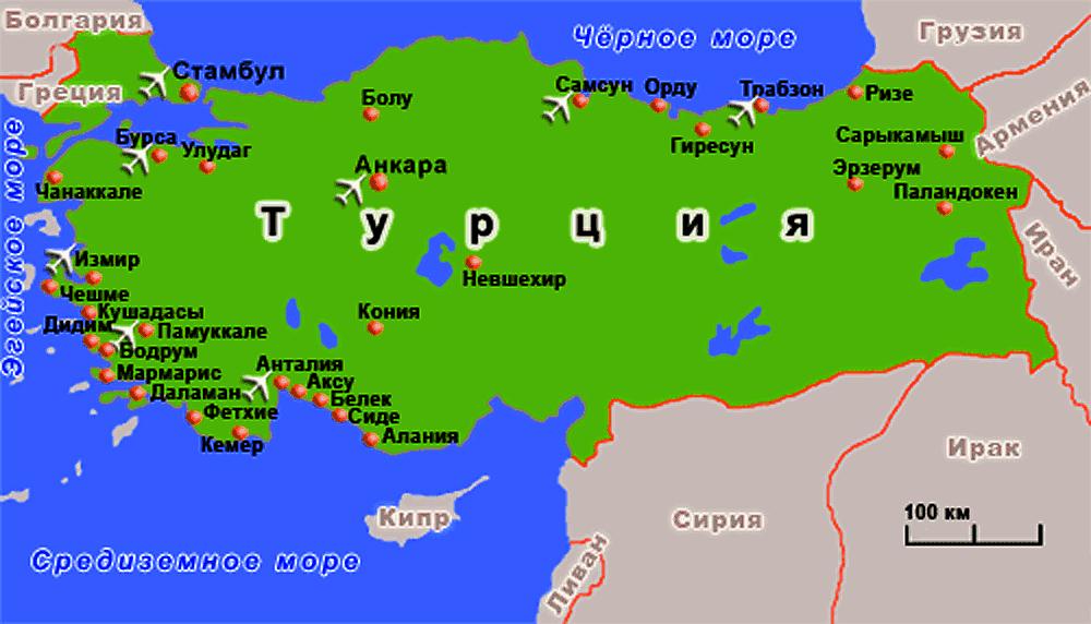 Туристическая карта Турции (увеличить)